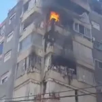 بالفيديو -حريق في المبنى المستهدف